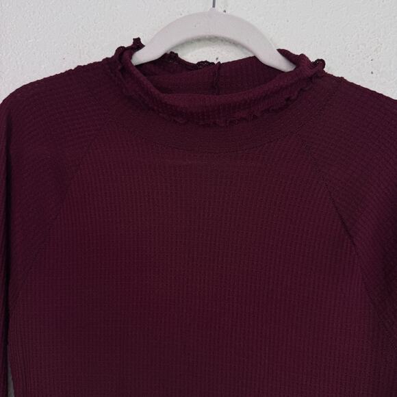 Free People Make It Easy Thermal Top Womens Large Layer High Mock Neck Burgundy - Picture 2 of 9